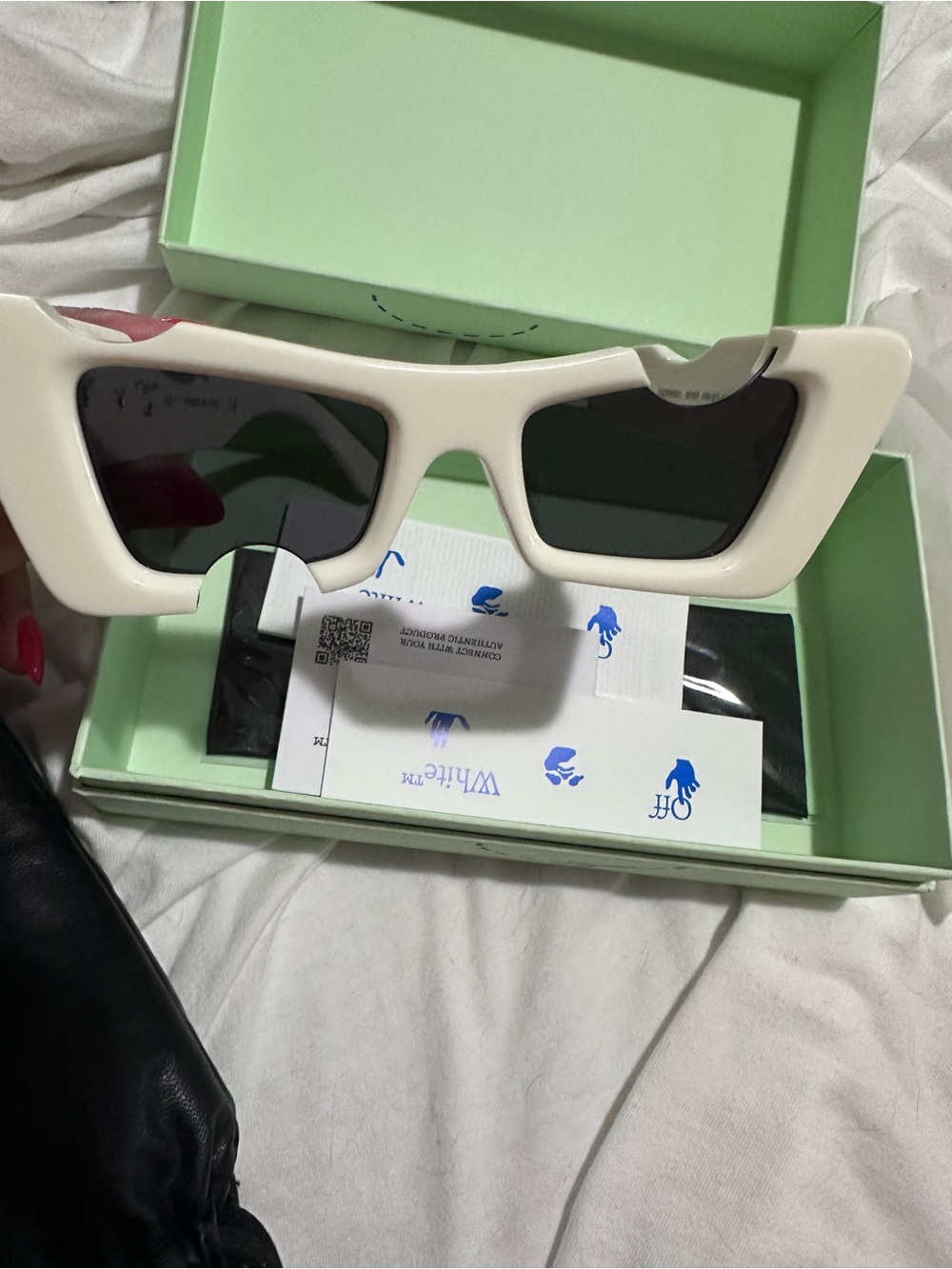 Off-White White Chunky Rectangular Sunglasses with Black Lenses